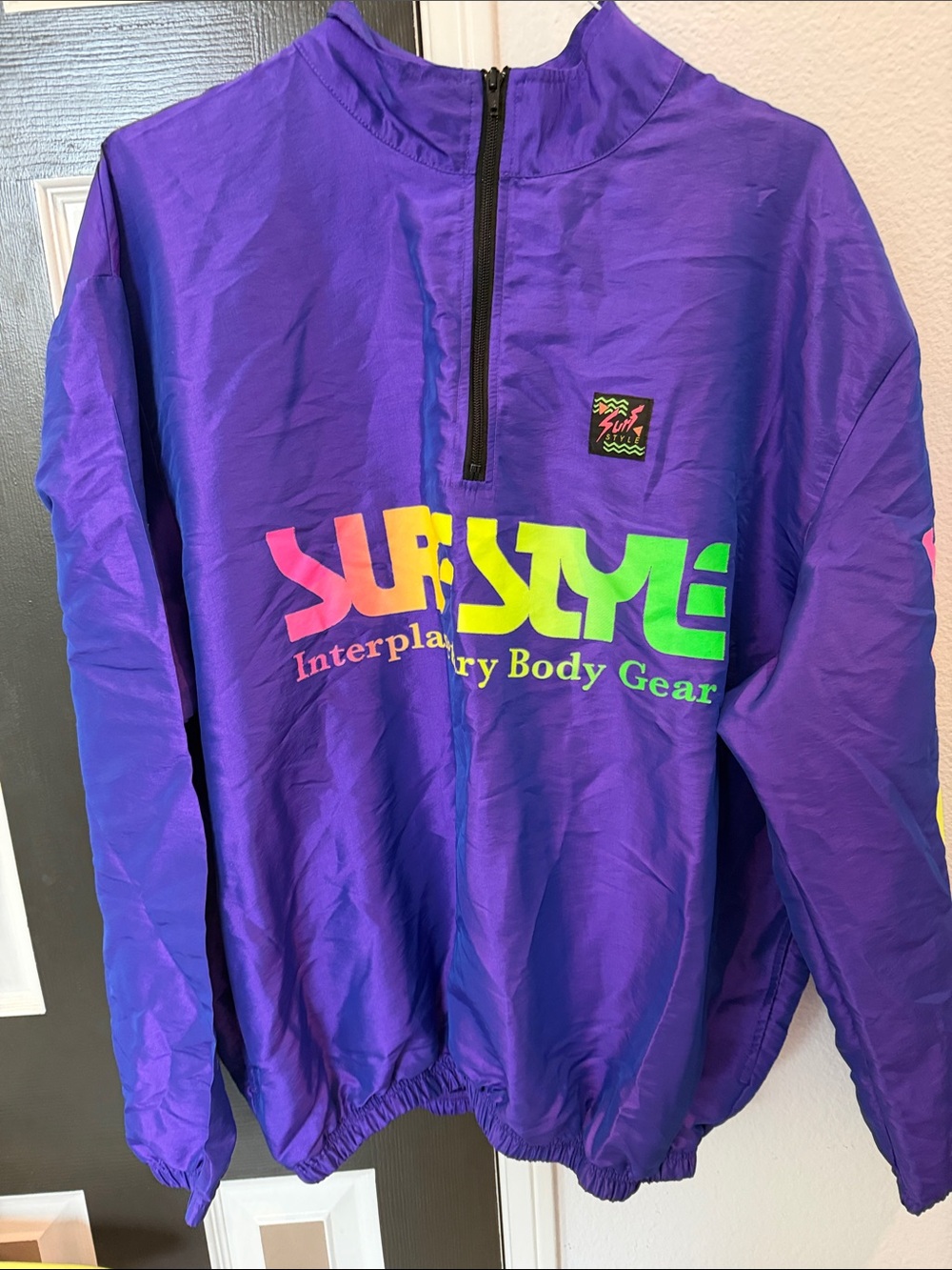 surf style Purple Windbreaker Pullover with Neon Ombre Logo